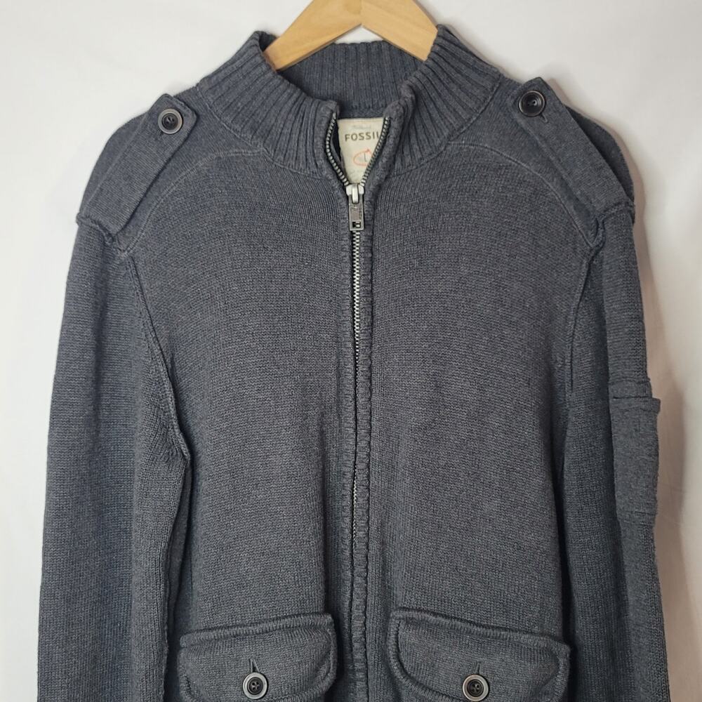 Fossil-Men's Sweater- long sleeve zip up jacket- Charcoal in color- size Large - Picture 2 of 7